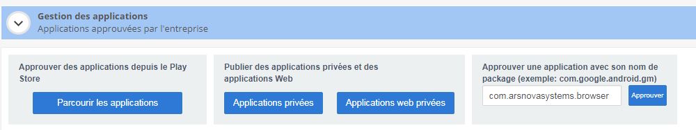 approuver une app nom de package kiosk mode device