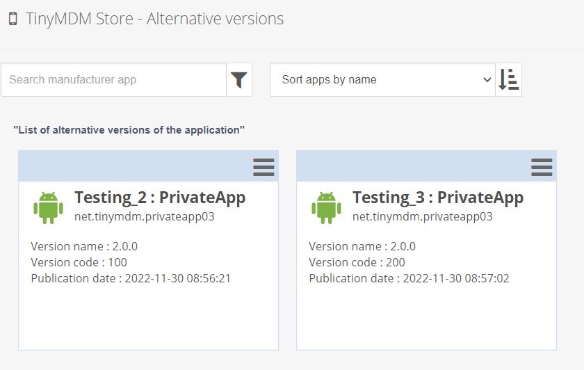 manage different versions of the same application