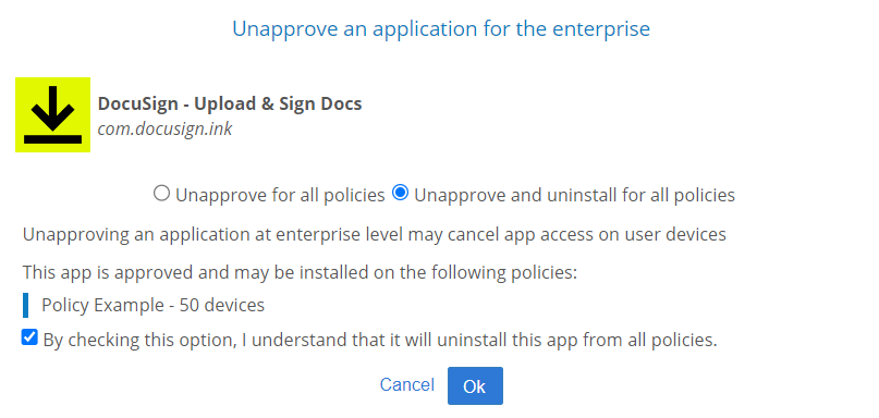 unapprove app for the enterprise