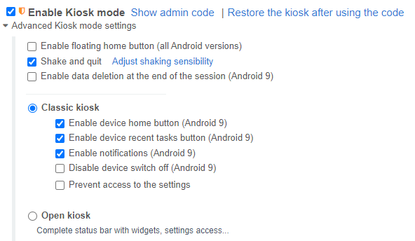 enable kiosk mode