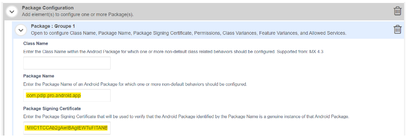 package configuration